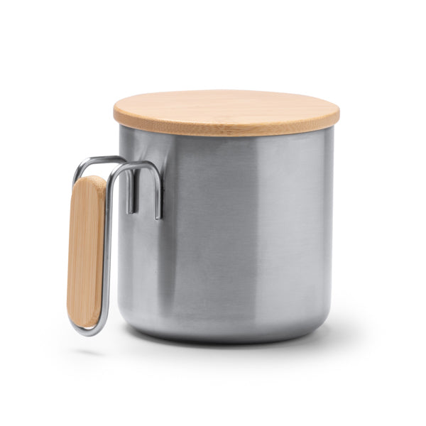 Taza Rimor inox + bambú 350 ml con tapa - Plata
