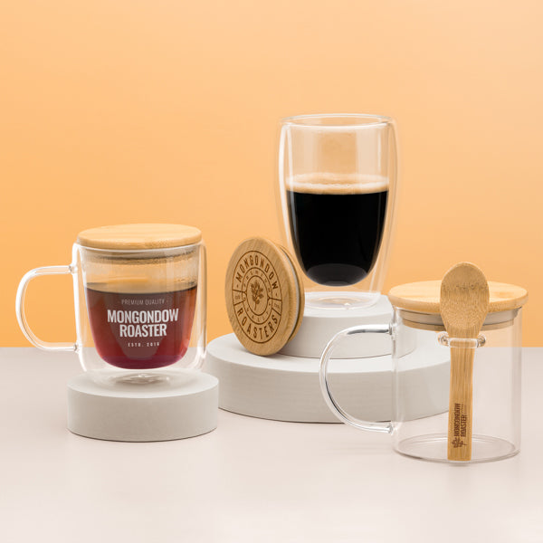 Taza cristal doble pared Indal 280 ml tapa bambú - detalle