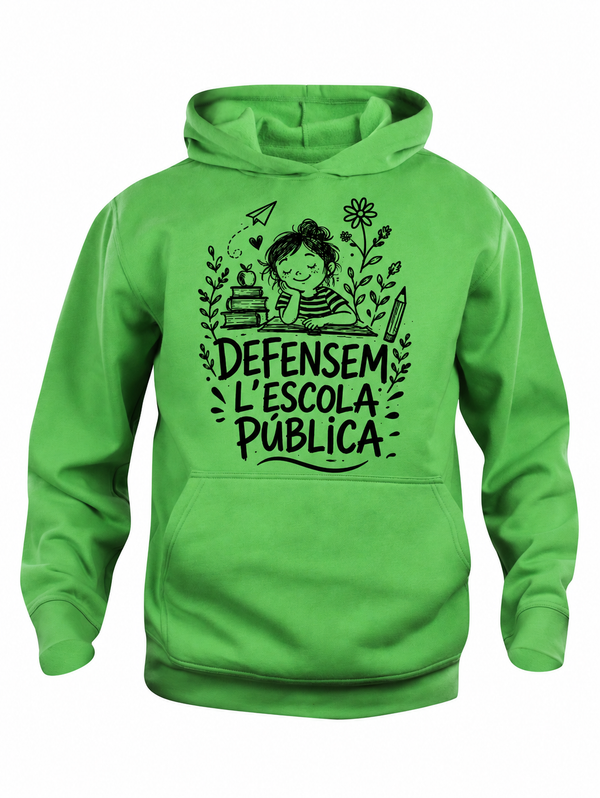JUNIOR · Dessuadora infantil amb caputxa "Defensem l'escola pública"