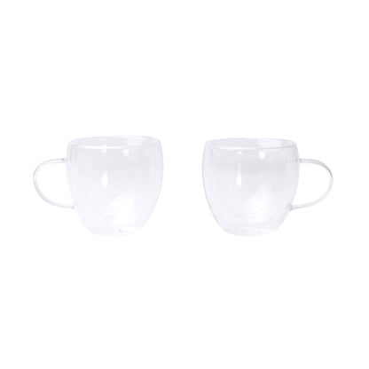 Set 2 tazas cristal doble pared Robus + posavasos bambú - detalle