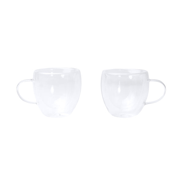 Set 2 tazas cristal doble pared Robus + posavasos bambú - detalle