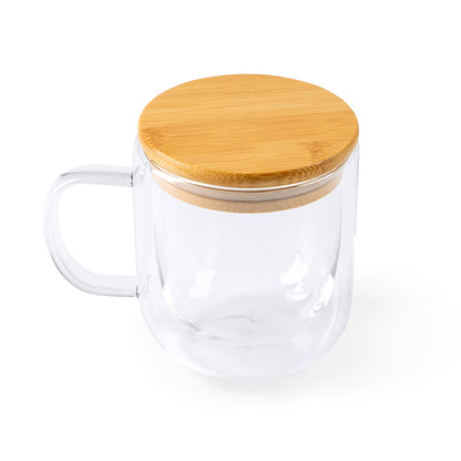 Taza cristal doble pared Indal 280 ml tapa bambú - Transparente