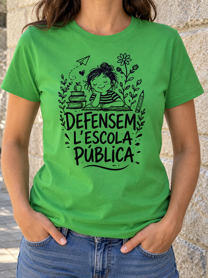 Samarreta verda Defensem l'escola pública, model