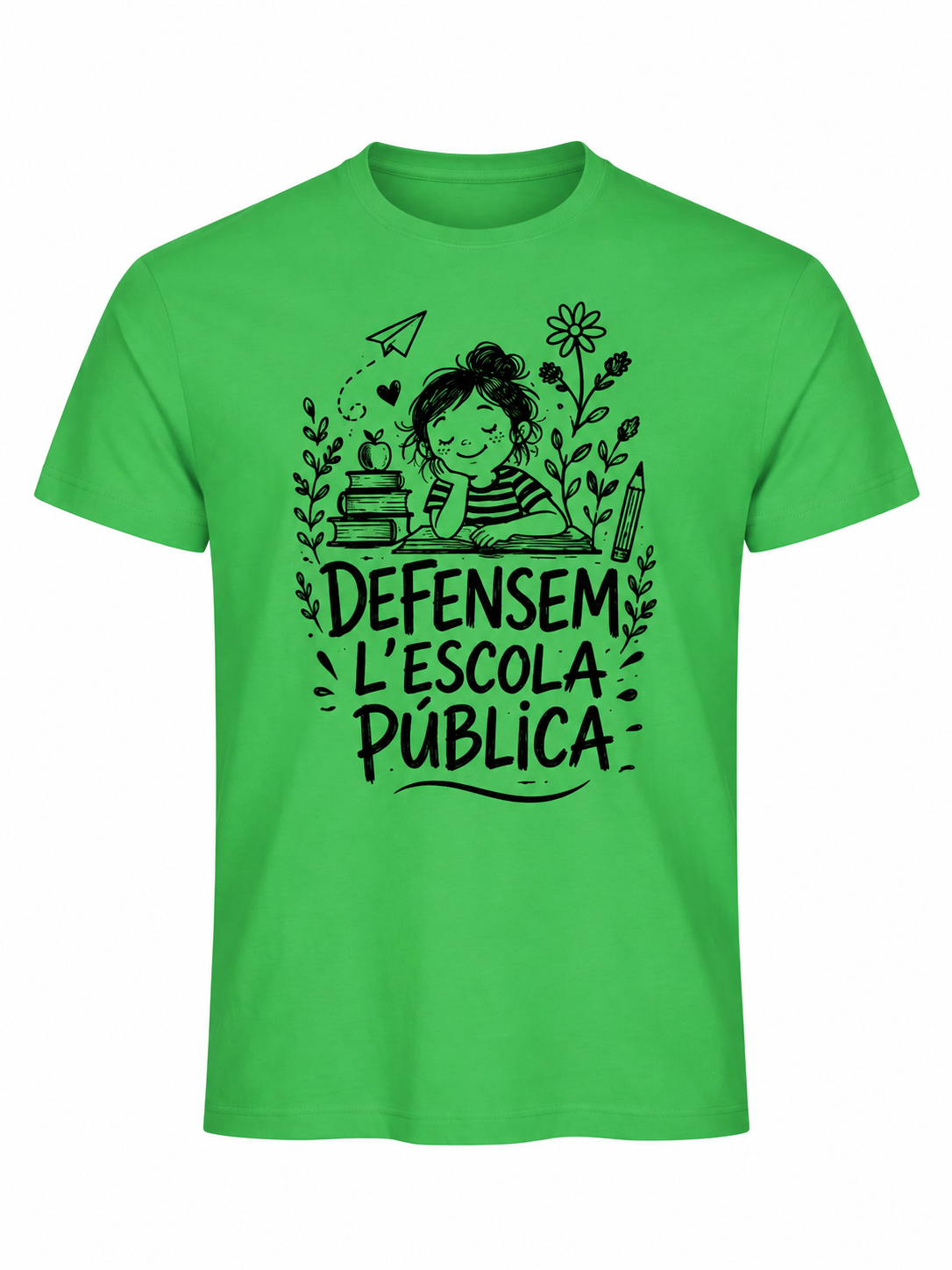 Samarreta verda Defensem l'escola pública, vista frontal