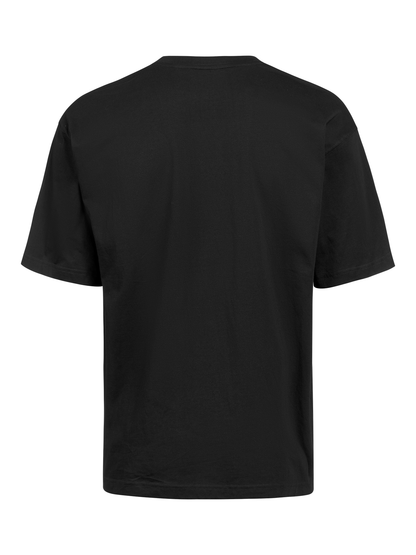 Samarreta negra "PTA SPÑ" de Polyklin — tall oversize, darrere llis
