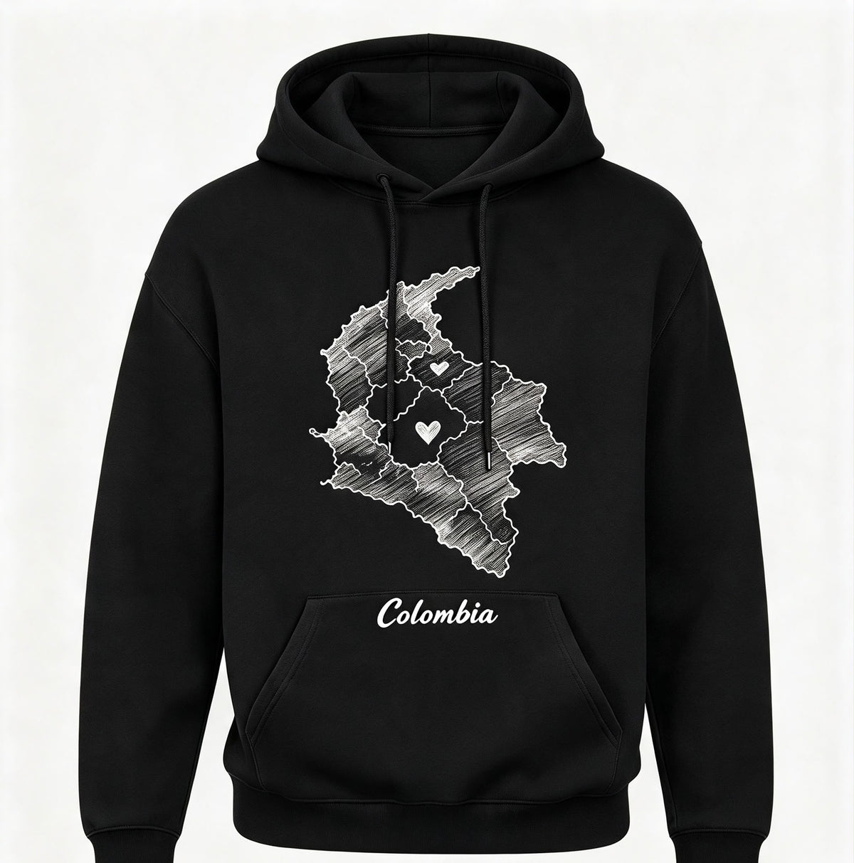 Sudadera "Colombia en el corazón" · Negra — sudadera negra con mapa de Colombia