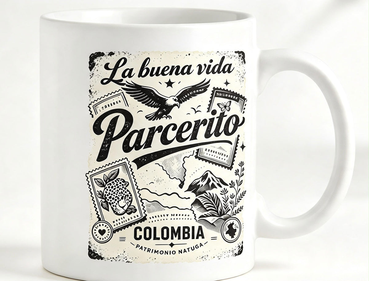 Taza "Parcerito · La buena vida" — taza blanca Parcerito