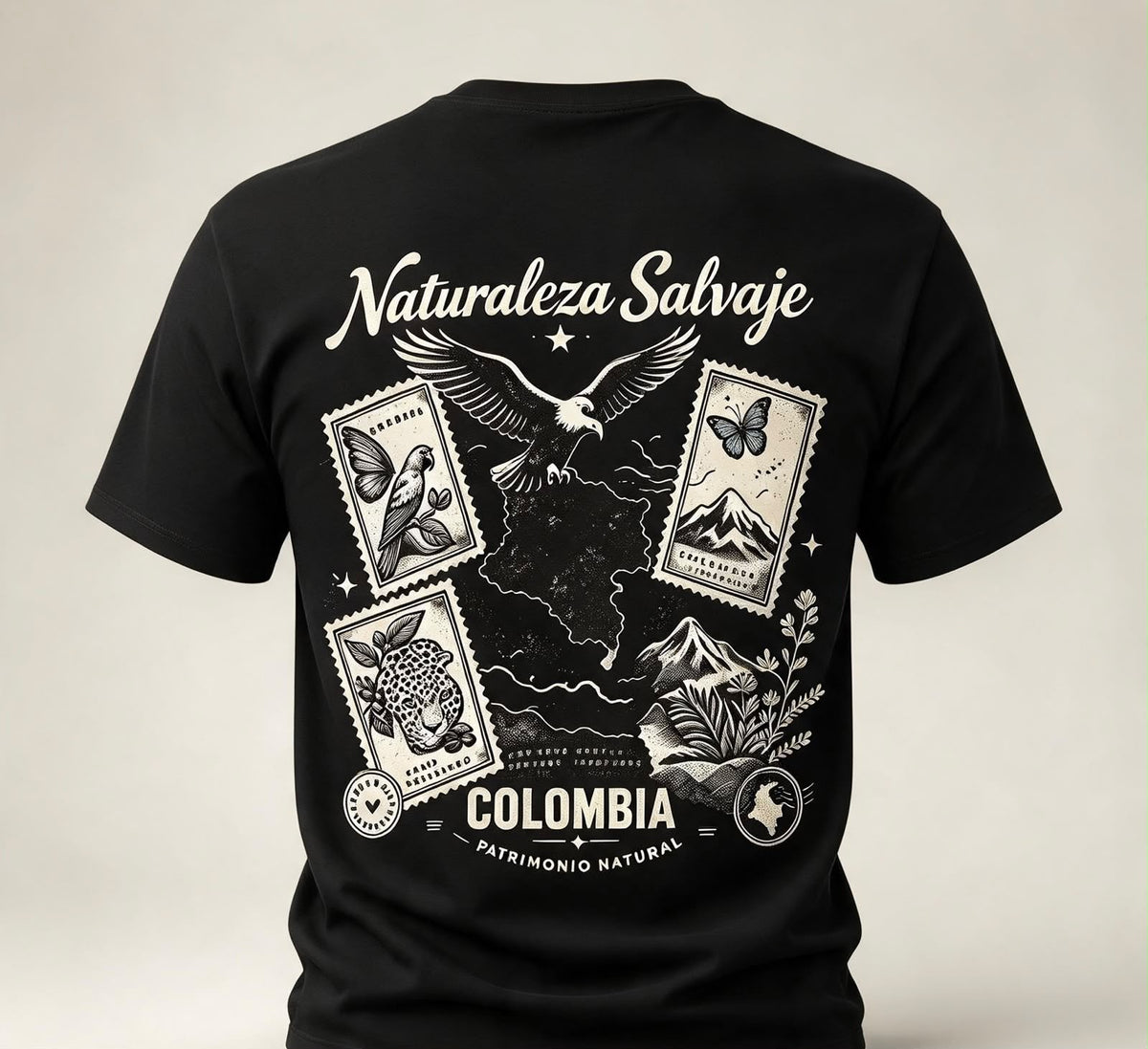 Camiseta "Naturaleza Salvaje" · Negra — diseño completo «Naturaleza Salvaje» en la espalda